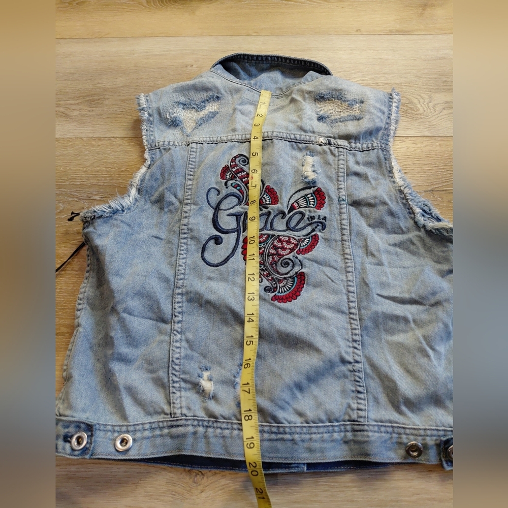 Grace in LA Light Blue Denim Vest Sz XL - Picture 6 of 10